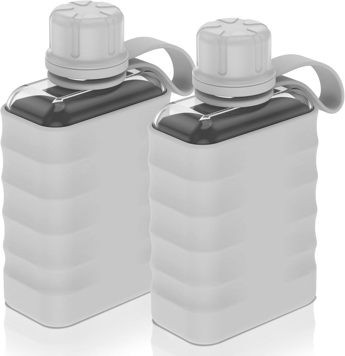 Platte Waterfles - Grijs - 14 x 8 x 4 cm - Kunststof met Siliconen Hoes - Voor Dames en Heren