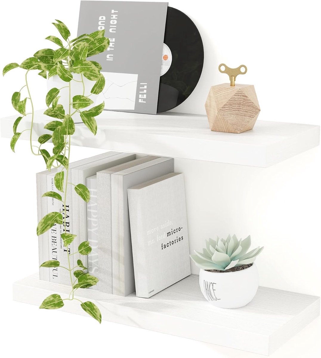 Zwevende Planken - Wit - 40 x 23,5 cm - Houten Wandplanken met Hoge Stabiliteit - Voor Opslag en Decoratie