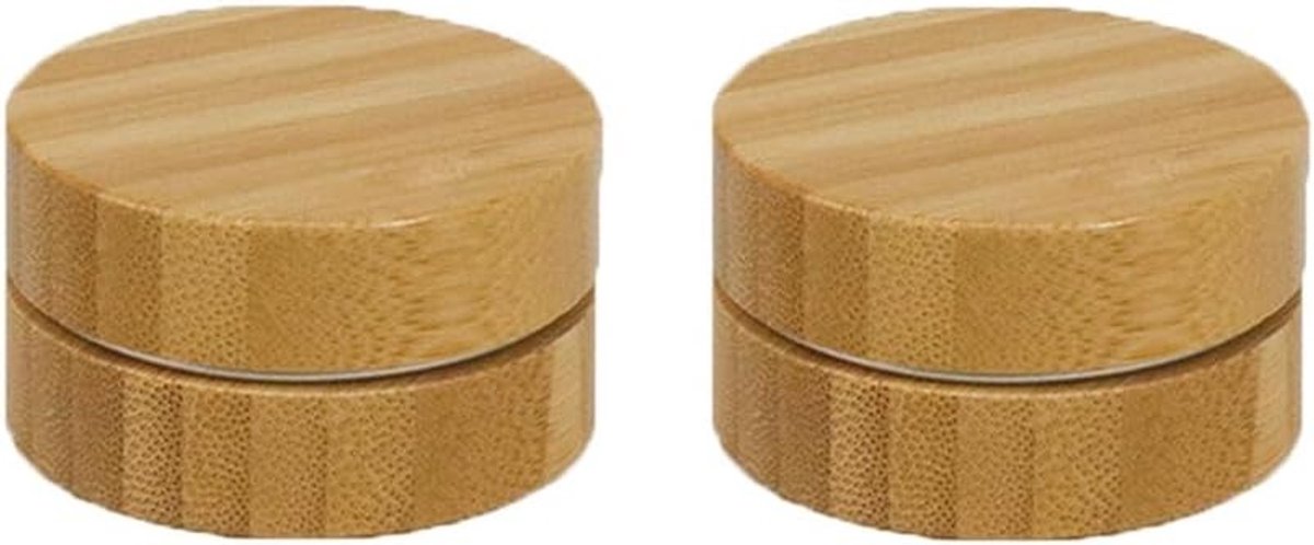 Kleine Bamboe Crème Potjes, Set van 2, Herbruikbare Refillable Containers voor Crème, Olie en Lotion, Ideaal voor Reizen, 45 x 26 mm