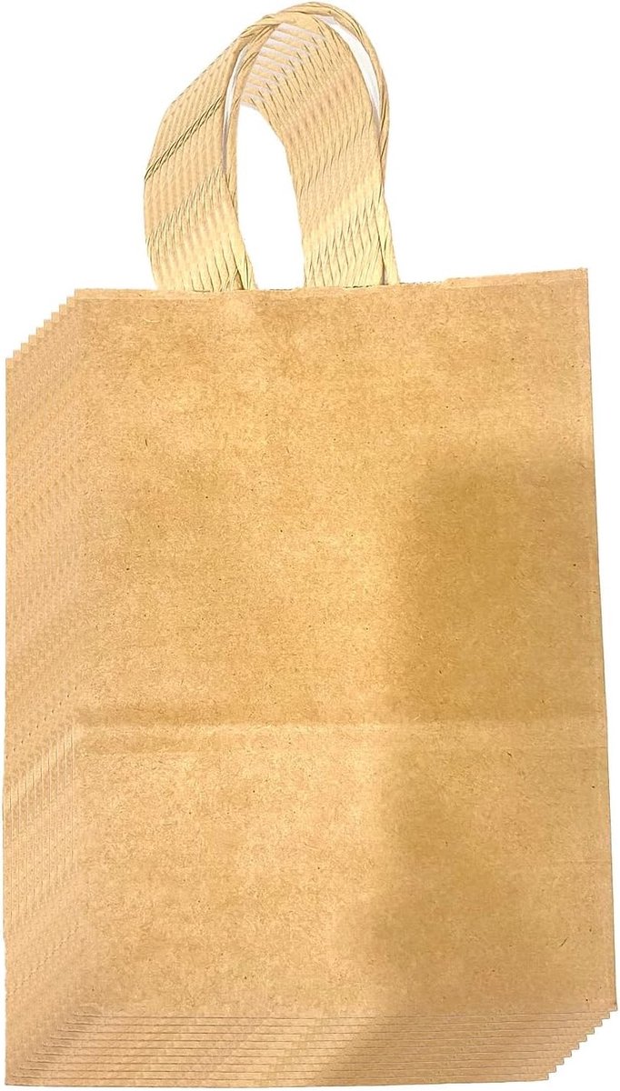Kraftpapieren zakken met handgrepen, 10 stuks, 15 x 8 x 21 cm, ideale cadeauzakjes voor kinderverjaardag, feesten en bruiloften, perfect voor Kerstmis en geschenken