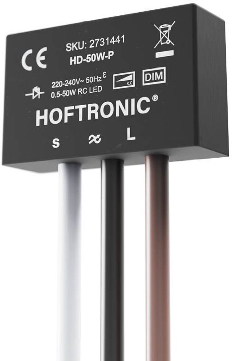 HOFTRONIC LED Puck Dimmer Mini - 0.5-50W - Wisselschakeling/Hotelschakeling - Fase-afsnijding (trailing edge)