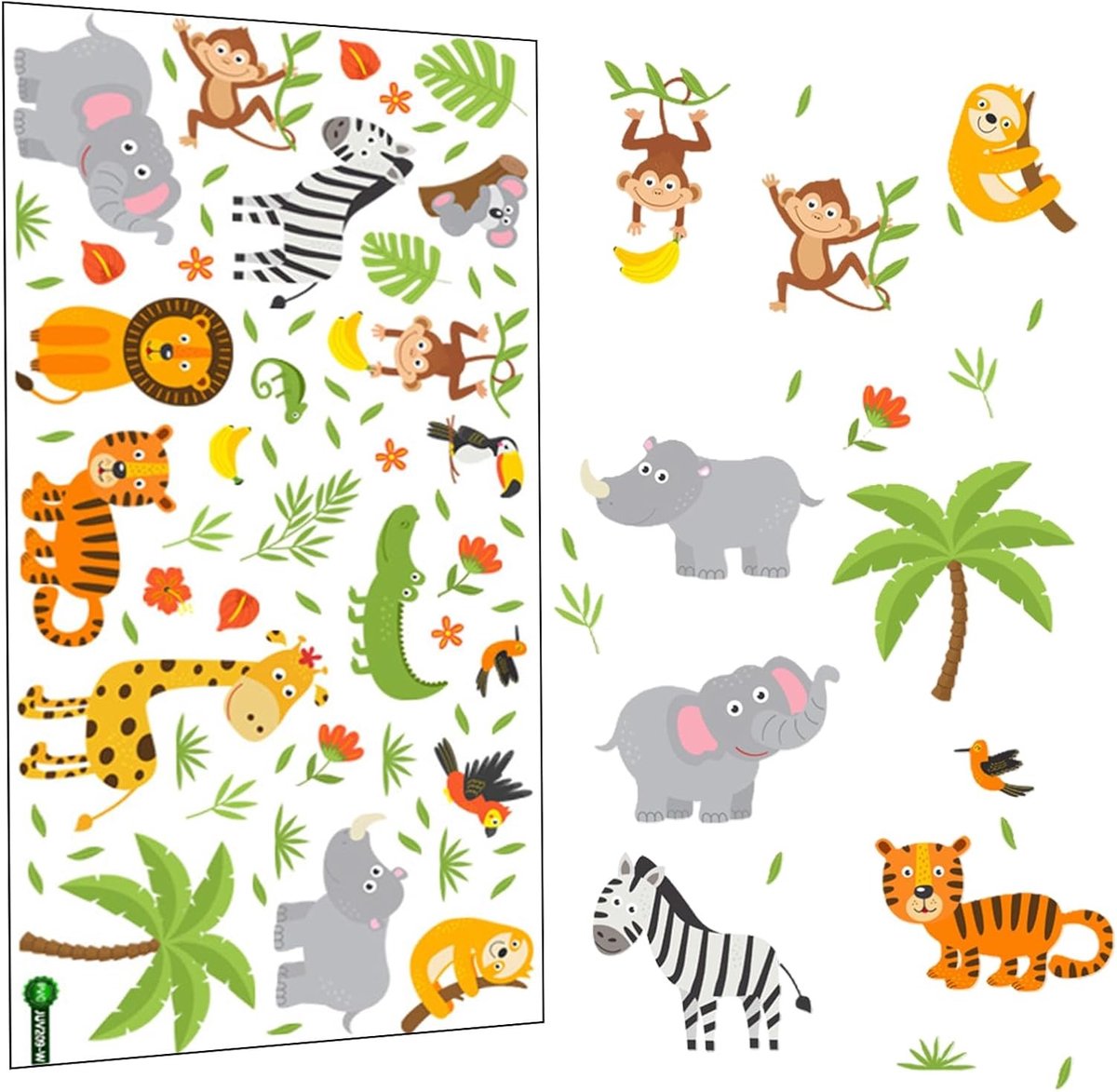 Muurstickers voor Kinderkamer met Bosdieren, Herbruikbare Aap en Leeuw, Zelfklevende Raamdecoratie voor Glas en Spiegel, Grappige Dierenstickers voor Peuter- en Babykamers