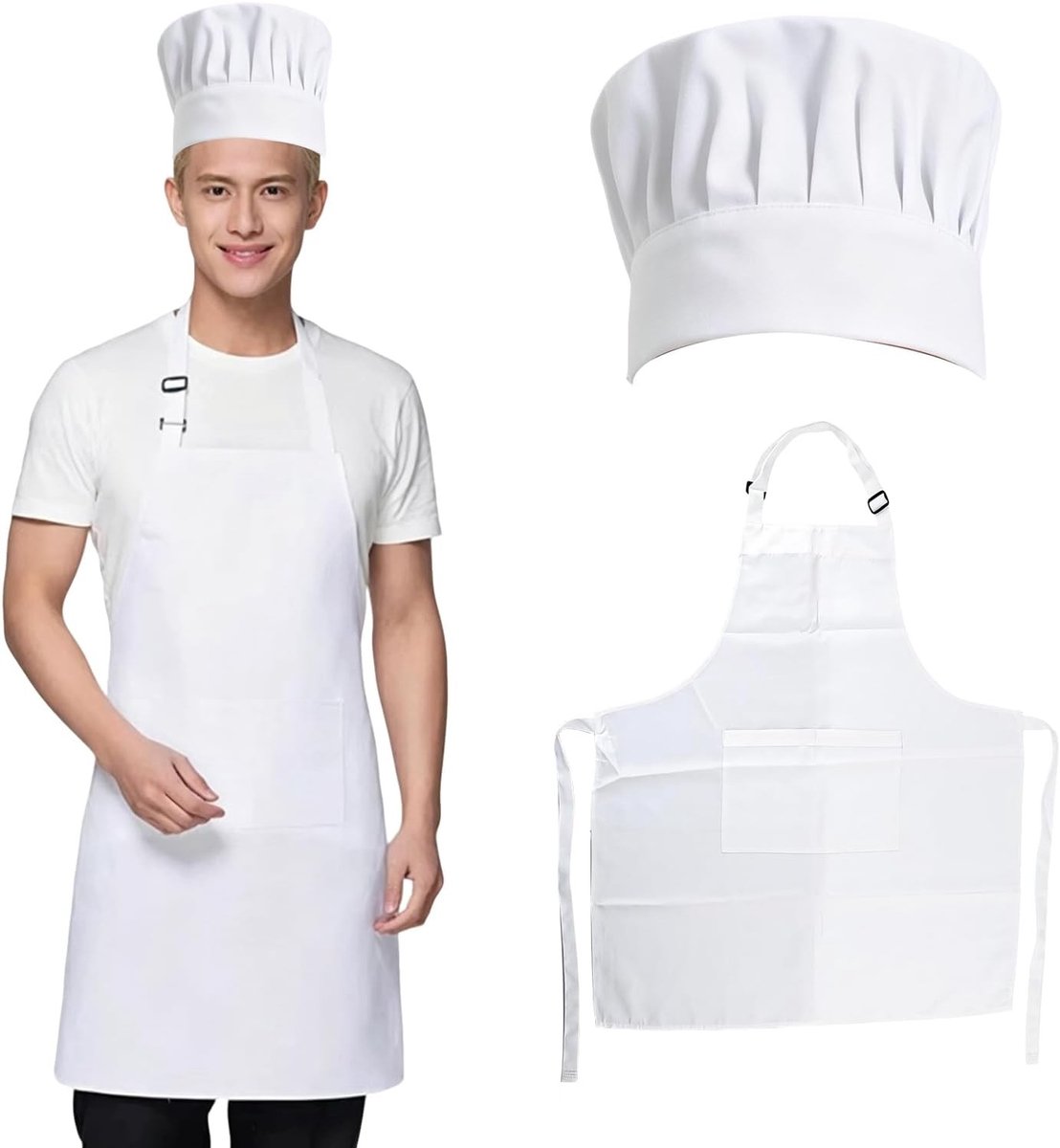 Verstelbaar kookschort met zak en waterdichte kookmuts voor volwassenen, ideaal voor keuken, restaurant en barbecuegebruik