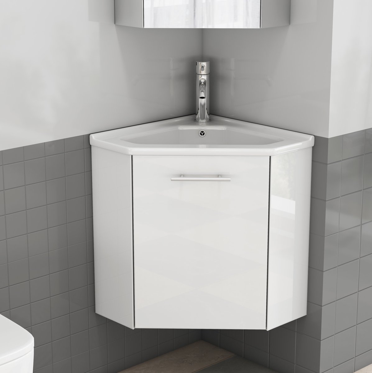 STILVORA Badkamerkast - Ruimtebesparende Hoekwastafelkast Met Keramische Wastafel - Voorgemonteerd Voor Kleine Badkamer - Hout - 39,8x24,8x40 cm - Wit