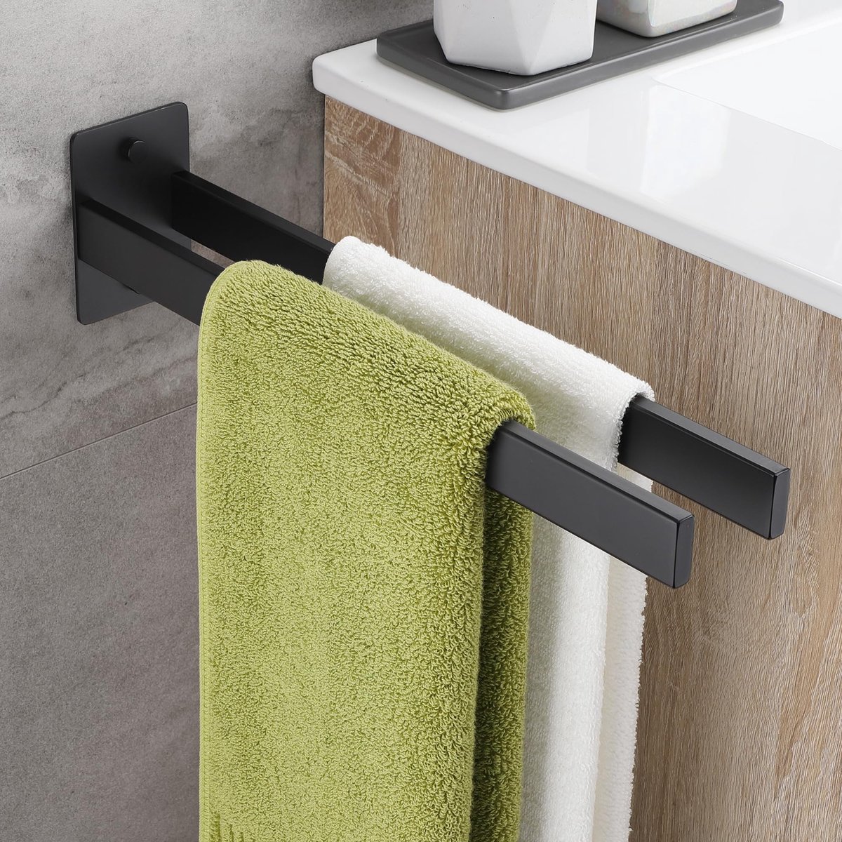 Elzusha - Dubbele Handdoekhouder RVS Mat Zwart 38cm