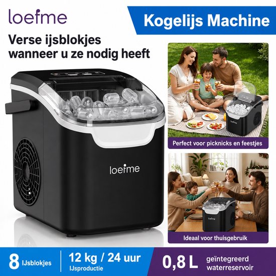 AALVERO - Ijsblokjesmachine - Ijsblokjesmaker - Ijsblokjesappraraat - 12kg per 24 uur - 6 Min 8 Stuks - Schep - Ijsmandje - Zwart — afbeelding 5
