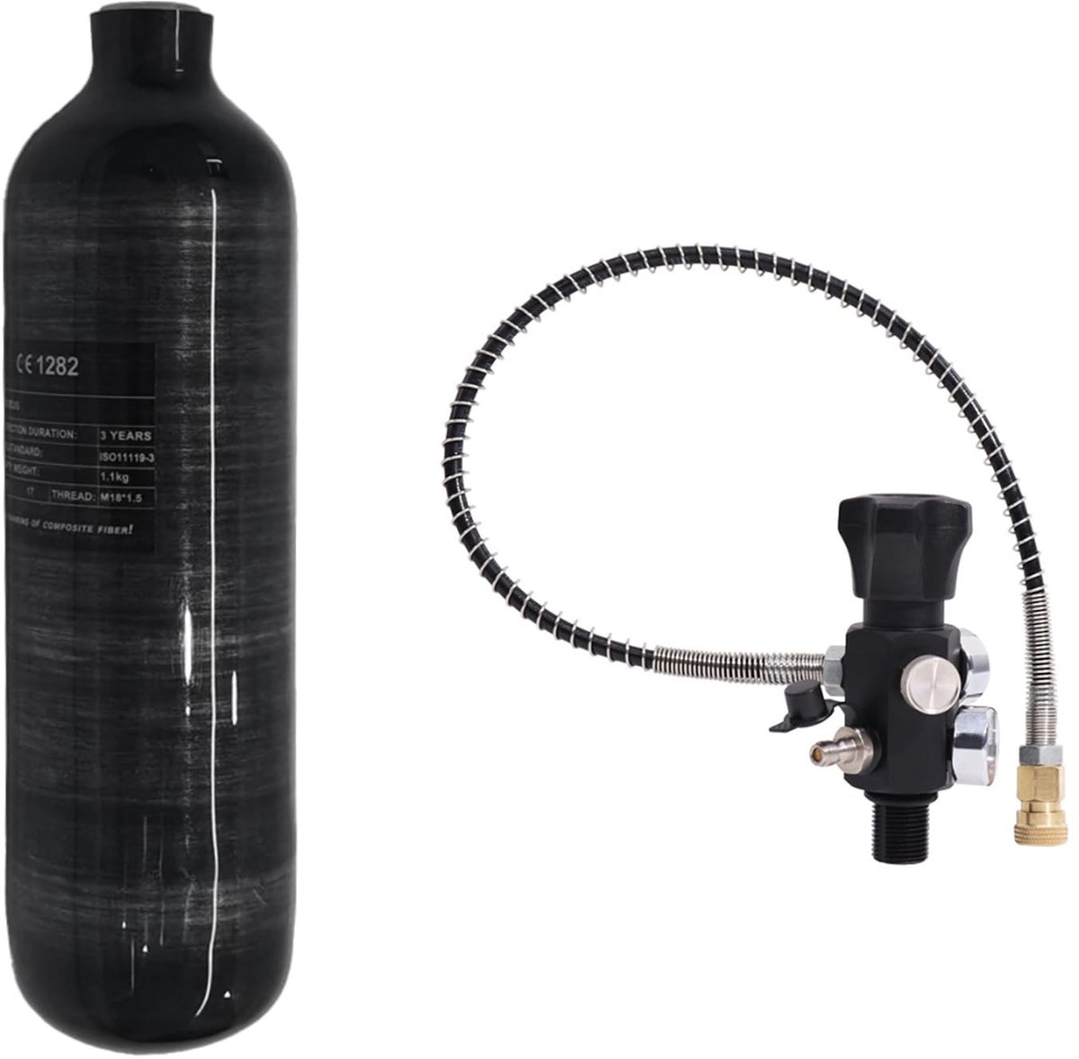 Elzusha - 1.1L Carbon Fiber Luchtfles - Voor Paintball en Hogedruk