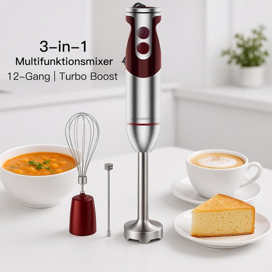 Staafmixer Set - Keukenmixer Garde - Eten Bereiden - Krachtige Koperen Motor - 400W Vermogen - Rood — afbeelding 5