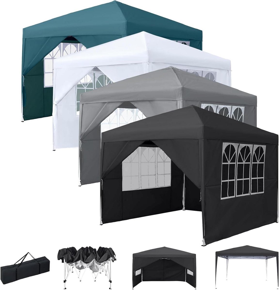 Vouwpaviljoen - Tuinpaviljoen Pop-up - Feesten en Buiten - Waterdicht UV-bestendig - 3 x 3 m - Wit