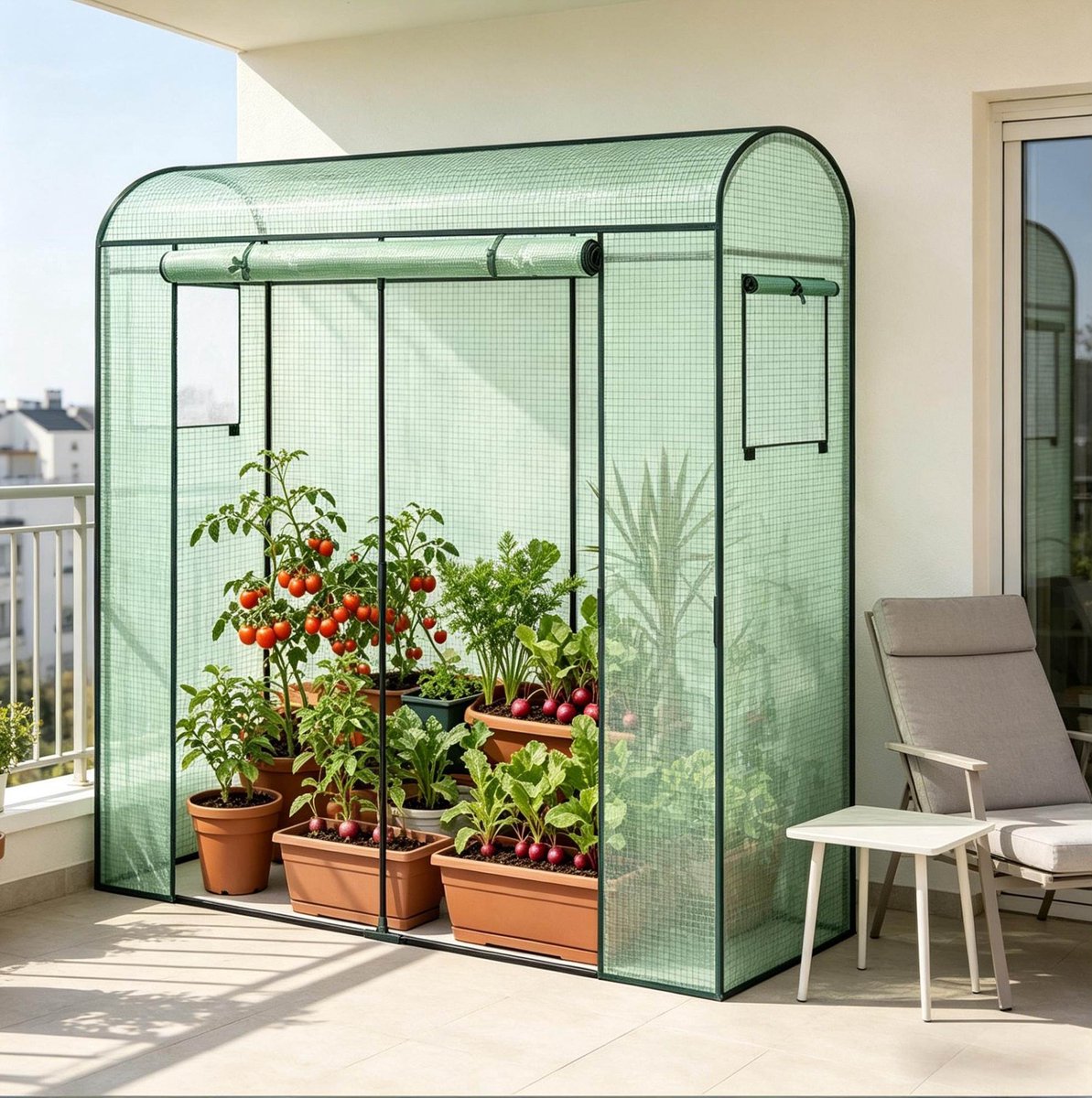 MODENUIT Kas 170 x 68 x 200 cm - Tunnelkas Met 2 Ventilatieramen - Voor Balkon En Tuin - Staal - Groen