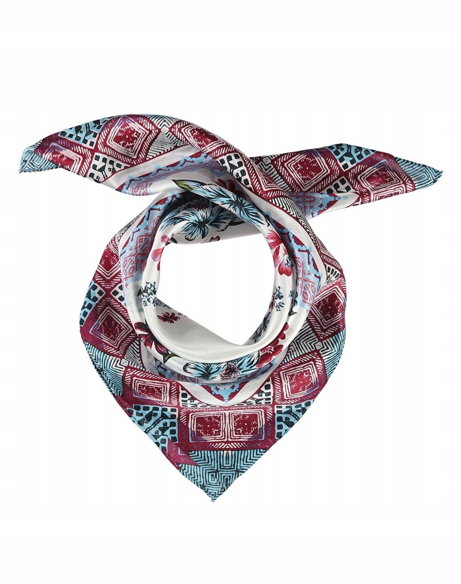 Zijden bandana met bloemenprint - Blauw, One Size