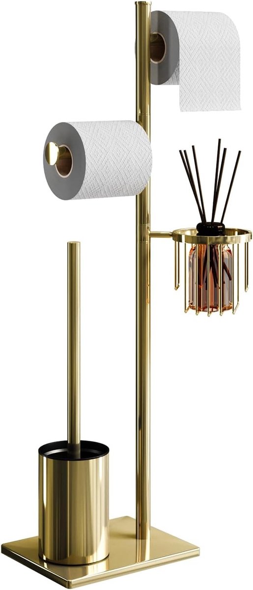 Toiletrolhouder met bakje - Goud - 20 x 16 x 69,8 cm - Ruimtebesparend ontwerp - Voor Badkamer