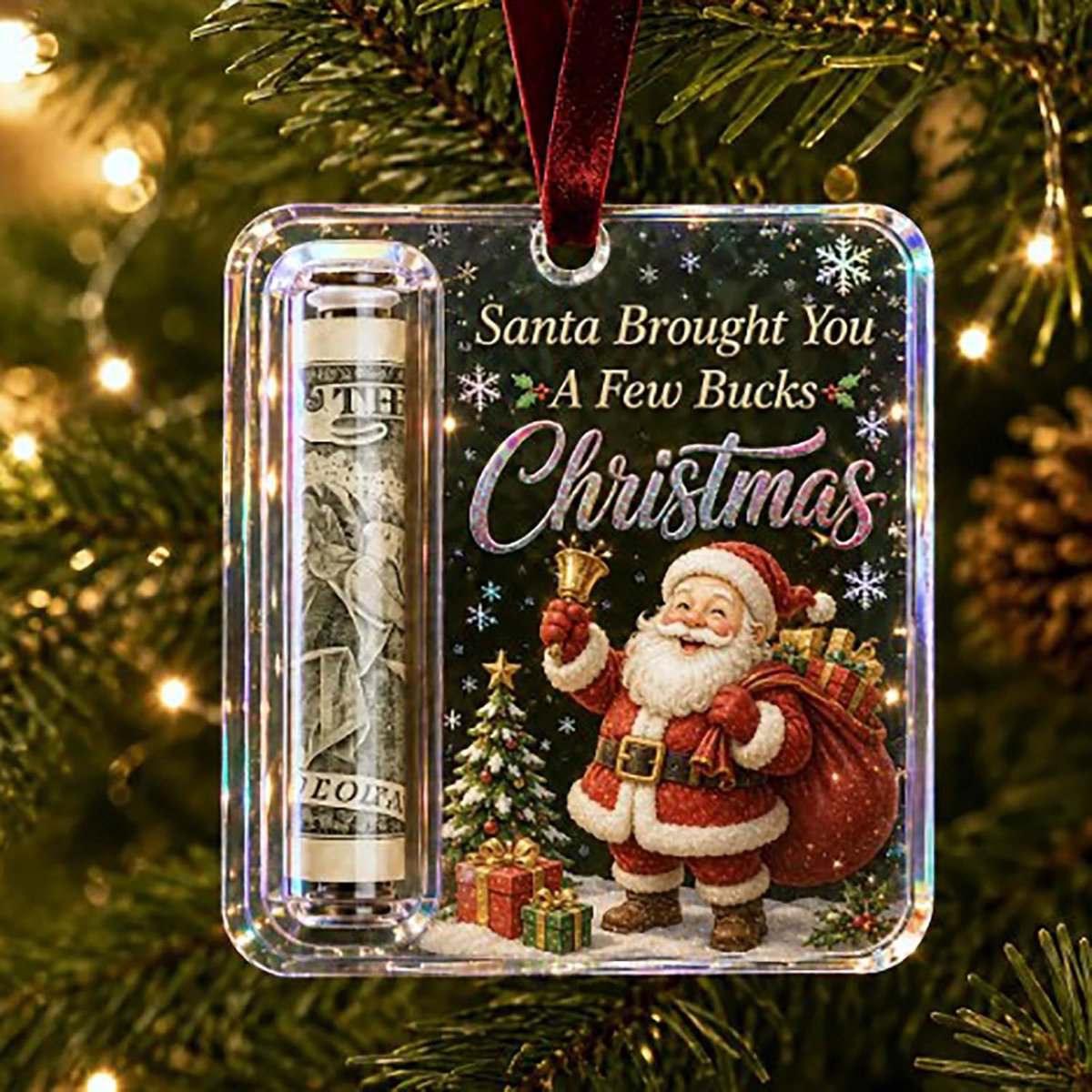 Namajunas - Kerstversiering - Kerstdecoratie voor binnen - Kerstboomhangende contantcadeautjes - Acryllic kerstgeldhouder voor contant geld - Kerstboomhangversiering - Cash Holder Decoratie voor Kerst, Verjaardag & Afstuderen - Kerstman