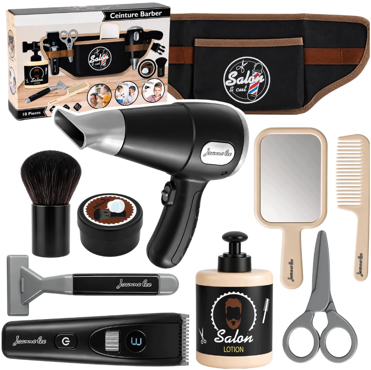 Playos® - Barberset - 10 delig - met Tondeuse, Föhn en meer - met Licht en Geluid - Interactief Kappersspeelgoed - Rollenspel Speelgoed