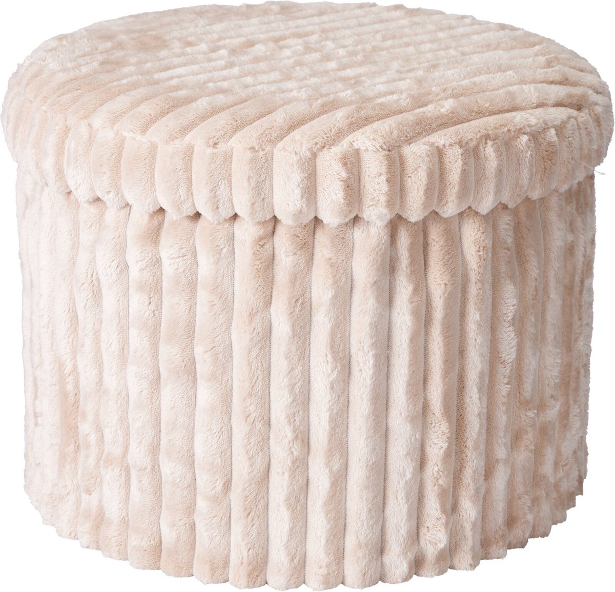 Home & Styling Corduroy Opbergpoef - Ø43xH32cm - Beige