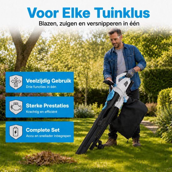 H-Ster Leo 40V Accu Bladblazer 3-in-1 – Bladblazer & Bladzuiger met versnipperen– 264 m³/h – 187 km/h – incl. Accu & Lader — afbeelding 4