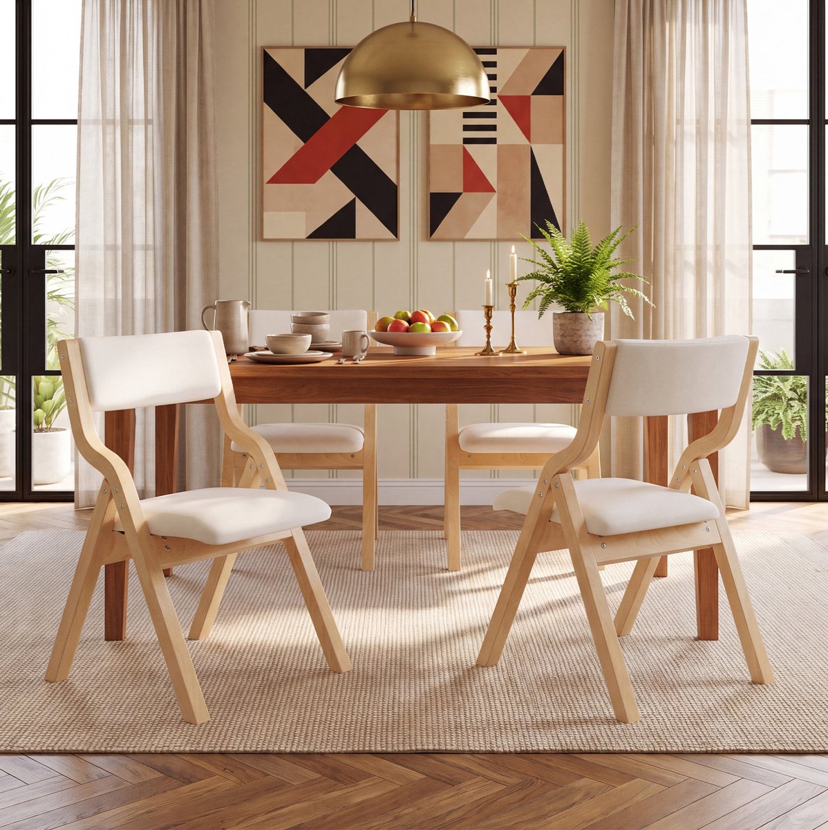 DESMIU Klapbare Eetkamerstoel Set Van 2 81 Cm Hoog Opvouwbaar Met Comfortabele Linnen Bekleding Voor Eetkamer Woonkamer En Café Beige Hout