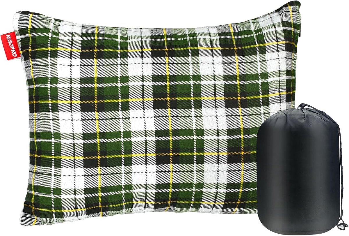 Outdoor Campingkussen - Groen - 25 x 15,6 cm - Lichtgewicht en Comprimeerbaar - Voor Kamperen en Rugzakreizen