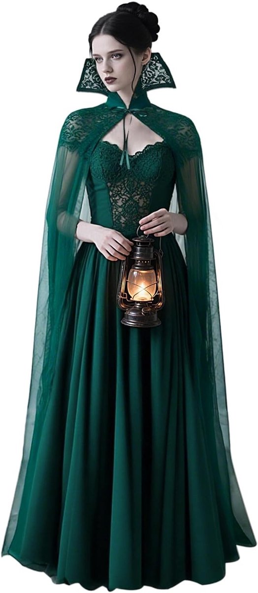 Gothic Vampier Cape met Kraag en Malfic Kant, Perfect voor Halloween Feest en Kostuum