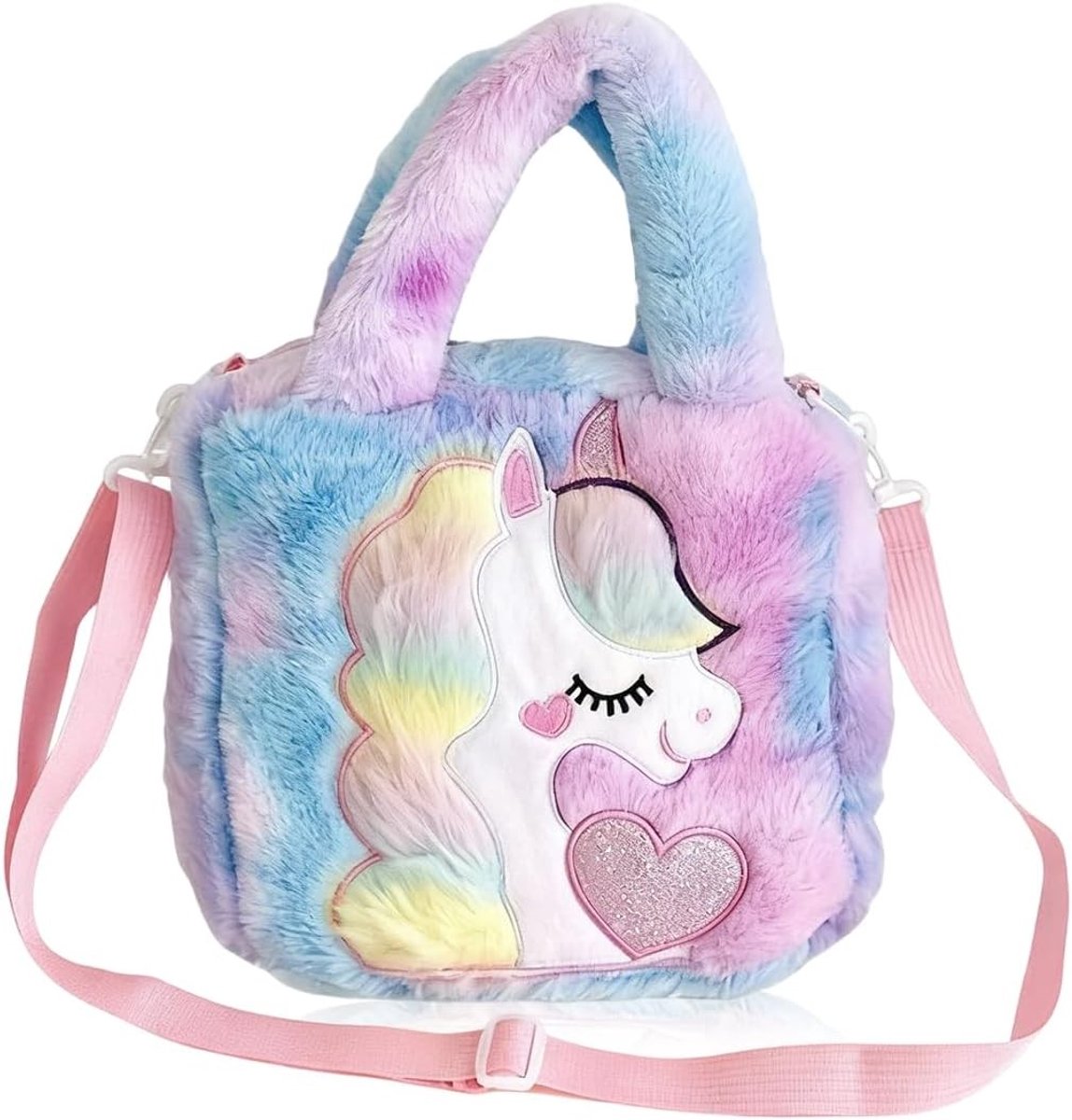 Unicorn Plush Schoudertas voor Meisjes, Mode Schoudertas met Borduurwerk, Verstelbare Handtas voor Kinderen en Jongeren