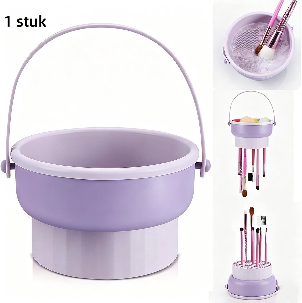 1 stuk-3 in 1 silicone make-up borstel schoonmaken schaal-make-up borstel schoonmaken mat-make-up borstel schoonmaken-paars