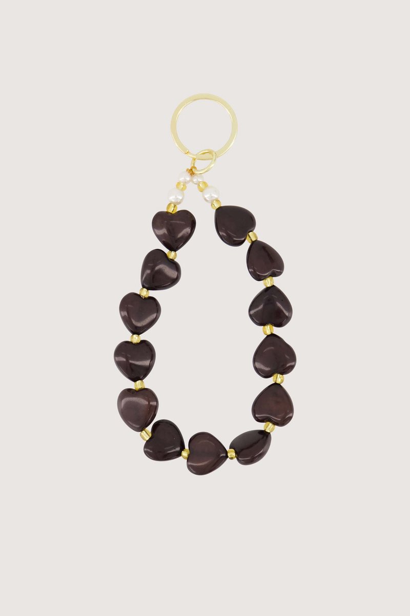 Zusss Keychain With Hearts And Pearls Resin / Metaal Dark Choco