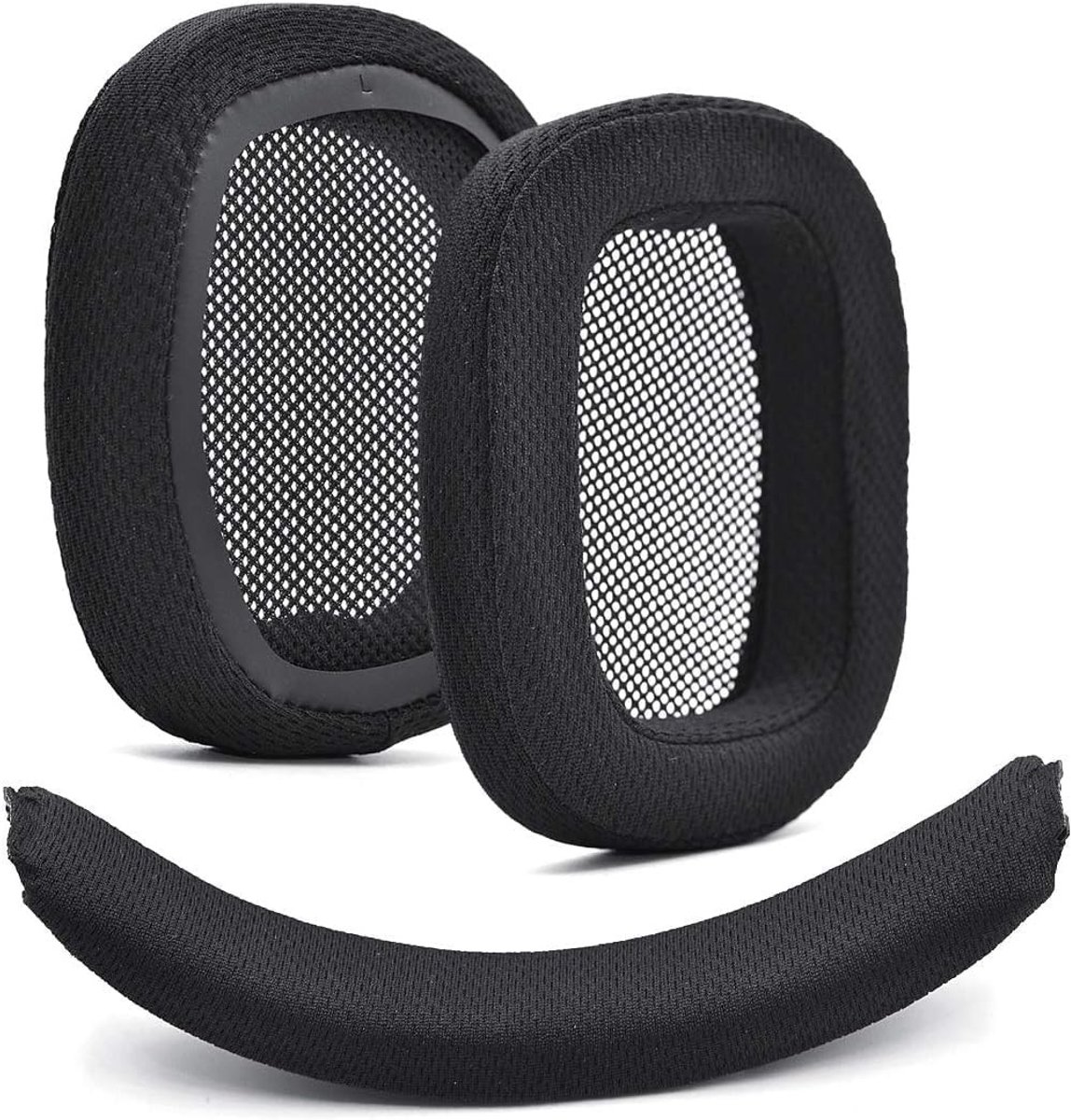 Vervangende Oorkussens en Hoofdband voor Gaming Headsets, Zacht Ademend Geheugenschuim en Mesh Stof, Reparatie Onderdelen (Zwart)