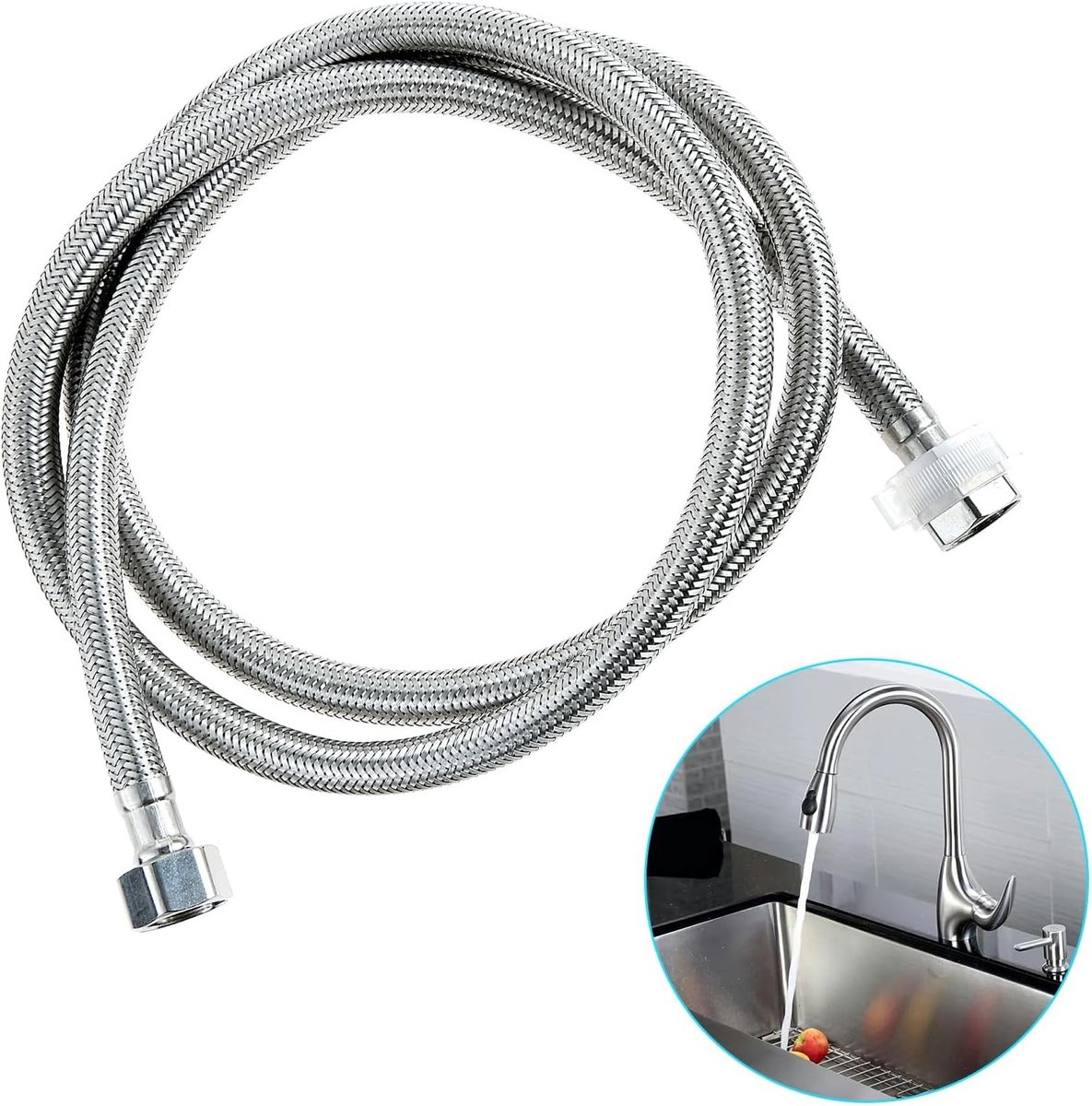 Flexibele slang van 150 cm voor waterkranen en douches, RVS aansluitingen G1/2", duurzaam en hittebestendig