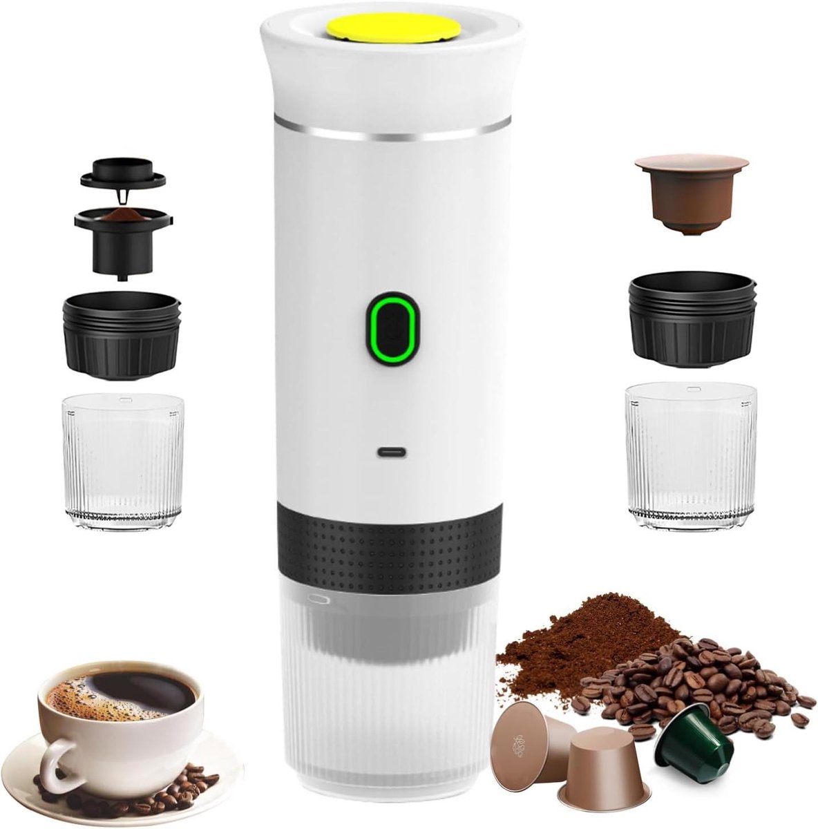 Draagbare Koffiezetter - Espresso Apparaat - Koffie Maken - 3-in-1 Functionaliteit - 60 cl - Wit