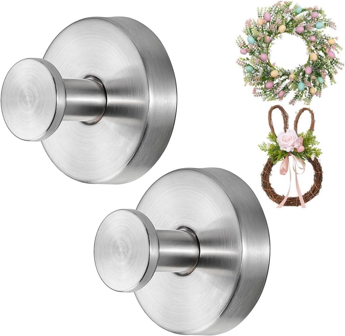 Upgrade Suction Cup Haakjes voor Kransen op Glas, RVS Waterdichte Haakjes zonder Boren voor Raam, Deur en Badkamerspiegel (2 Zilver, 2) - Ideaal voor Decoratie en Organisatie