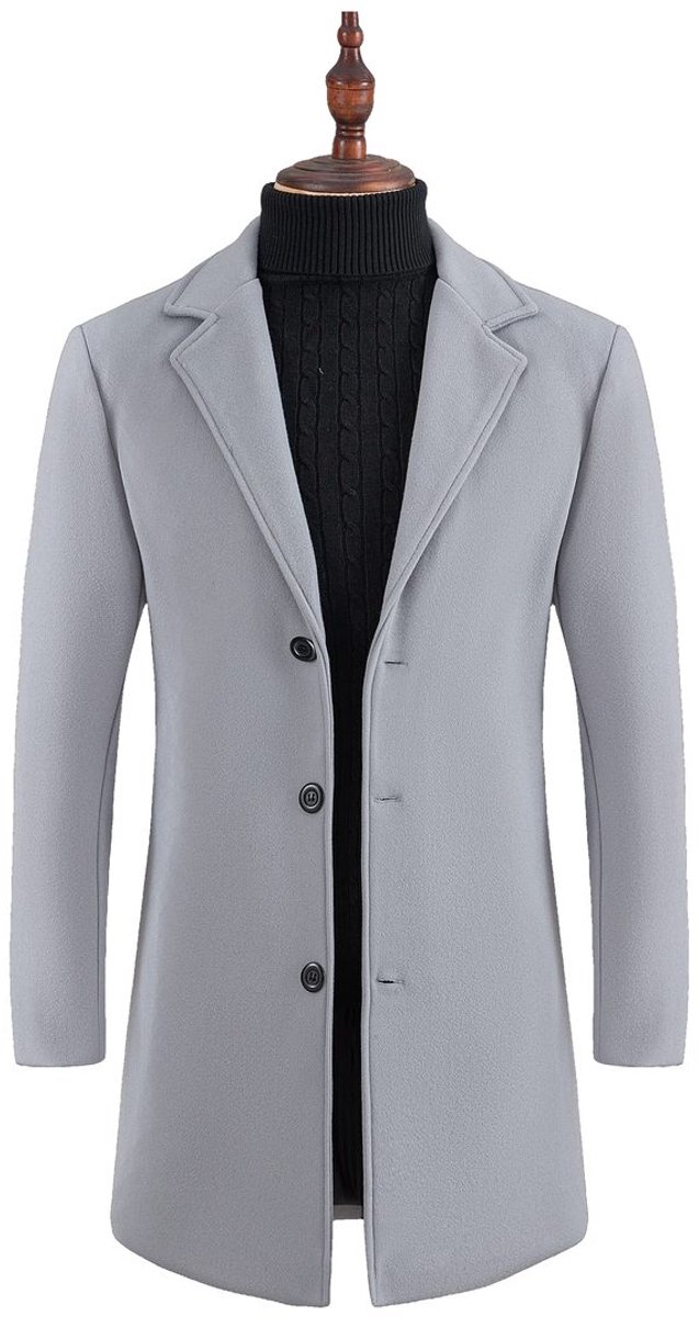 Currero Trenchcoat Winterjas Heren Mantel Jas Mantels Winter Herfstjas Volwassen Stijlvol Knopen Lichtgrijs 2