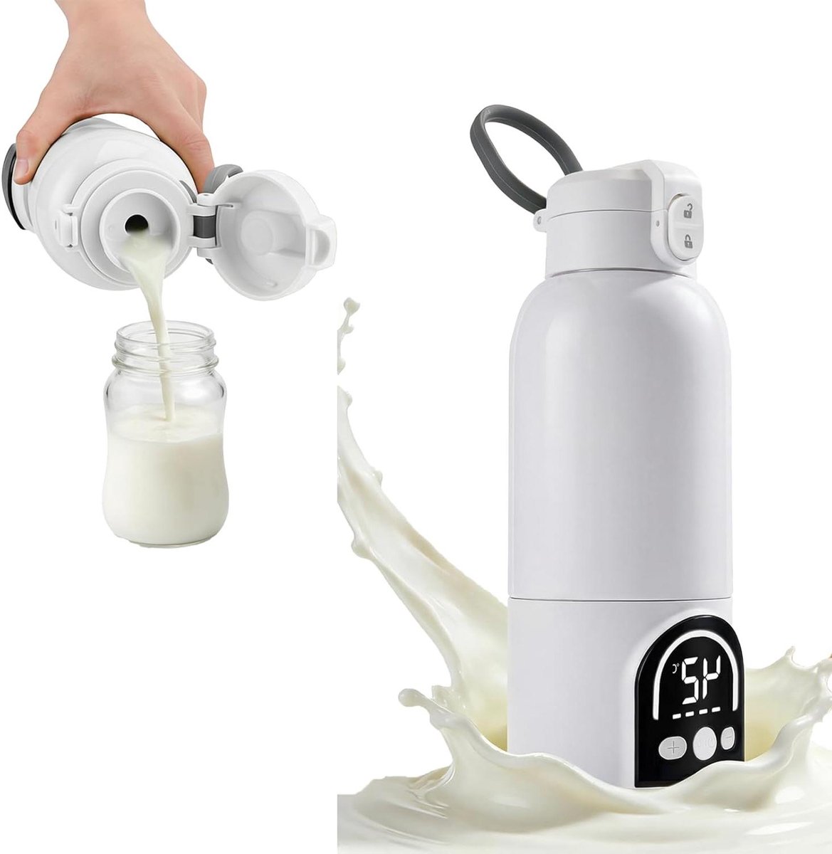 Draagbare Flessenwarmer - Baby Fles Opwarmen - Reizen Babyvoeding - Roestvrij Staal 316L - 500 ml - Wit