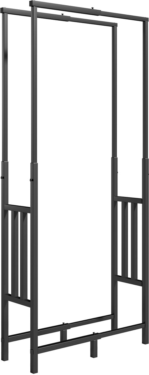 Stalen brandhoutrek‑verstelbare breedte en hoogte‑houtopslag voor openhaard‑draagvermogen 100 kg‑75,5x25x170cm‑zwart