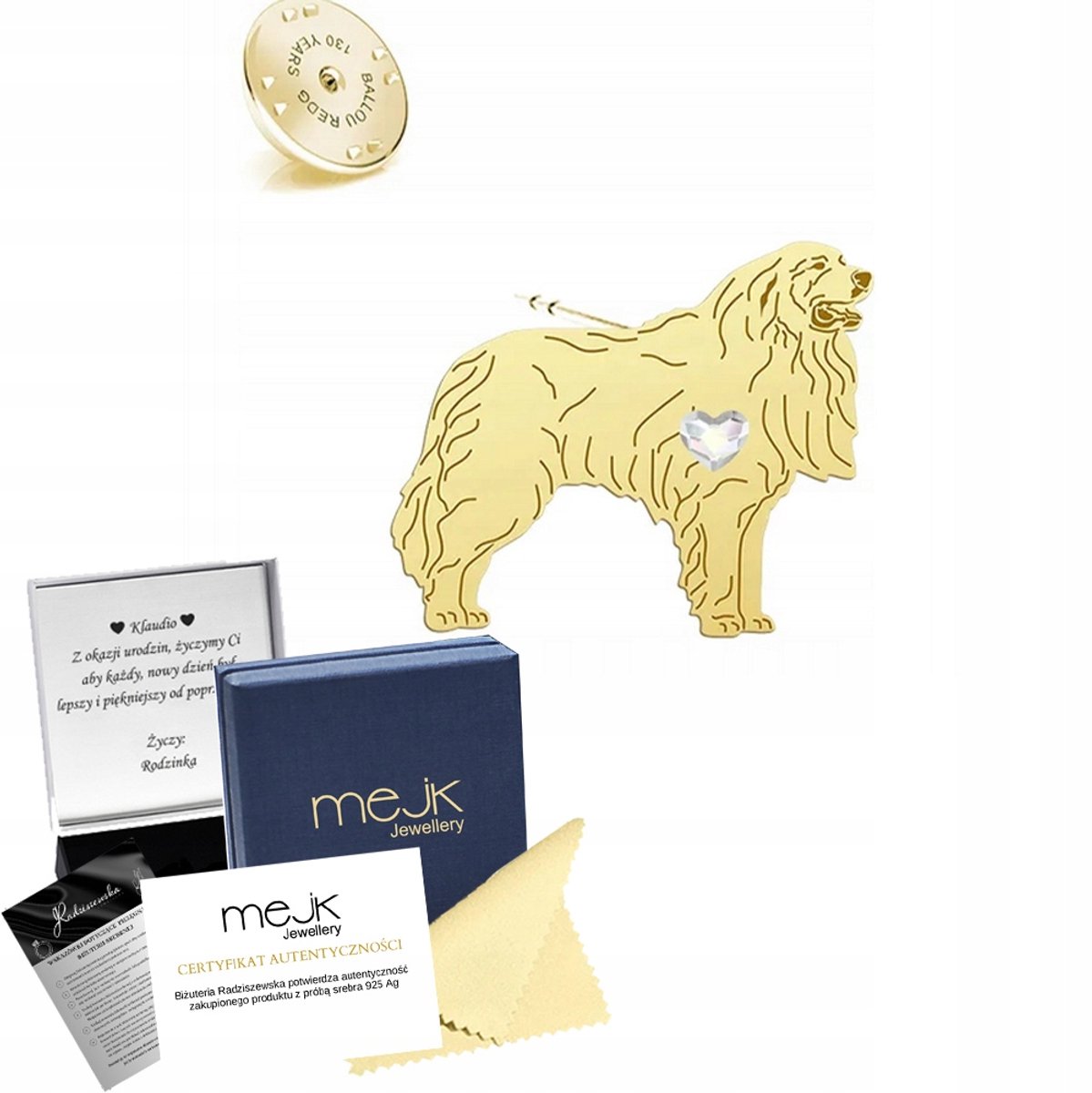 Gouden Pyrenese Bergdog Pin - 925 Zilver, 24k Goud Verguld