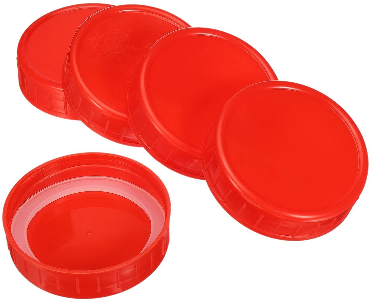 Elzusha - Set van 10 Plastic Deksels met Siliconen Afdichtring voor Mason Jars, Rood
