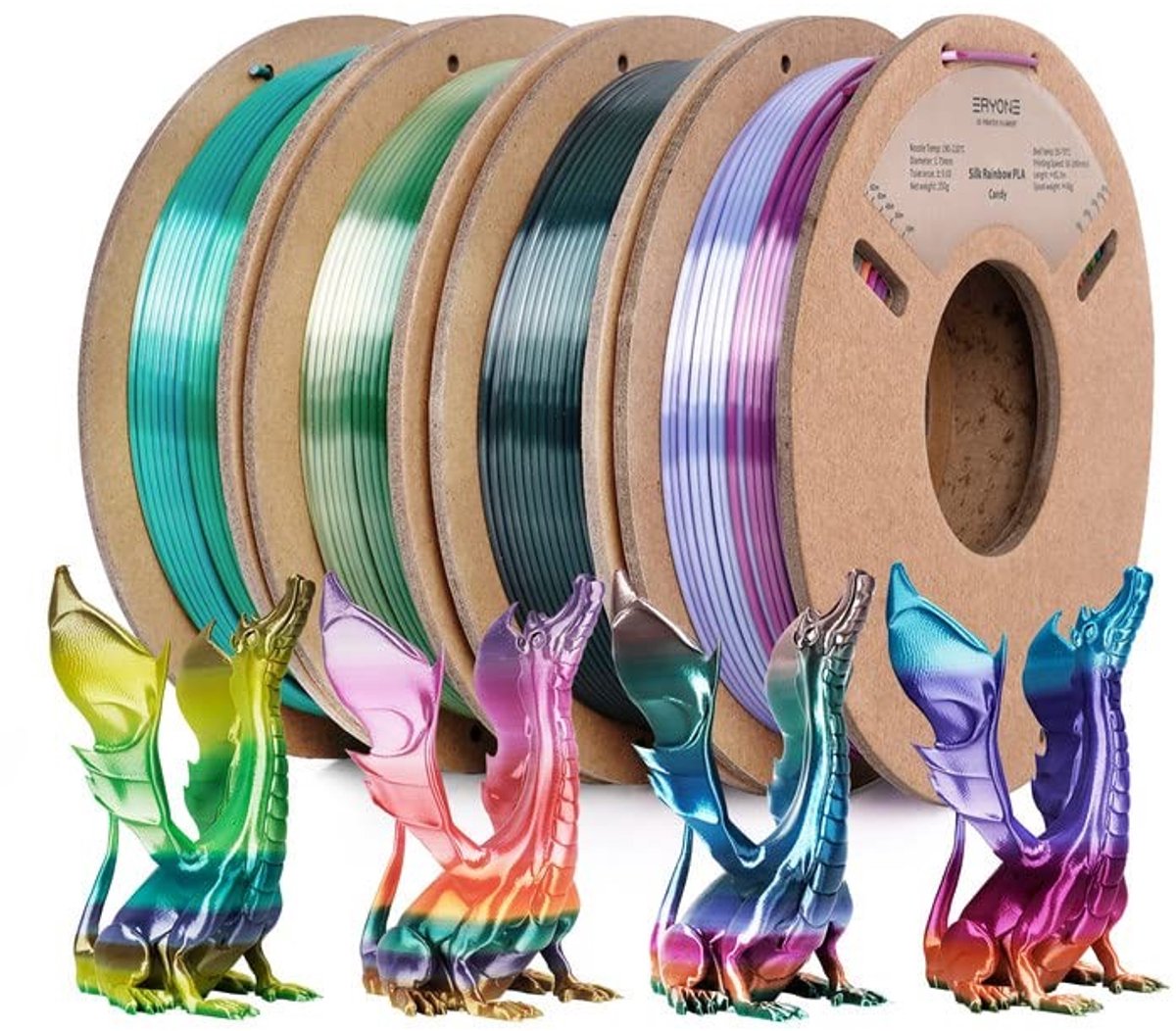 Elzusha - Silk PLA Filament 1.75 mm voor 3D Printer, 0.25 kg Spool, Set van 4