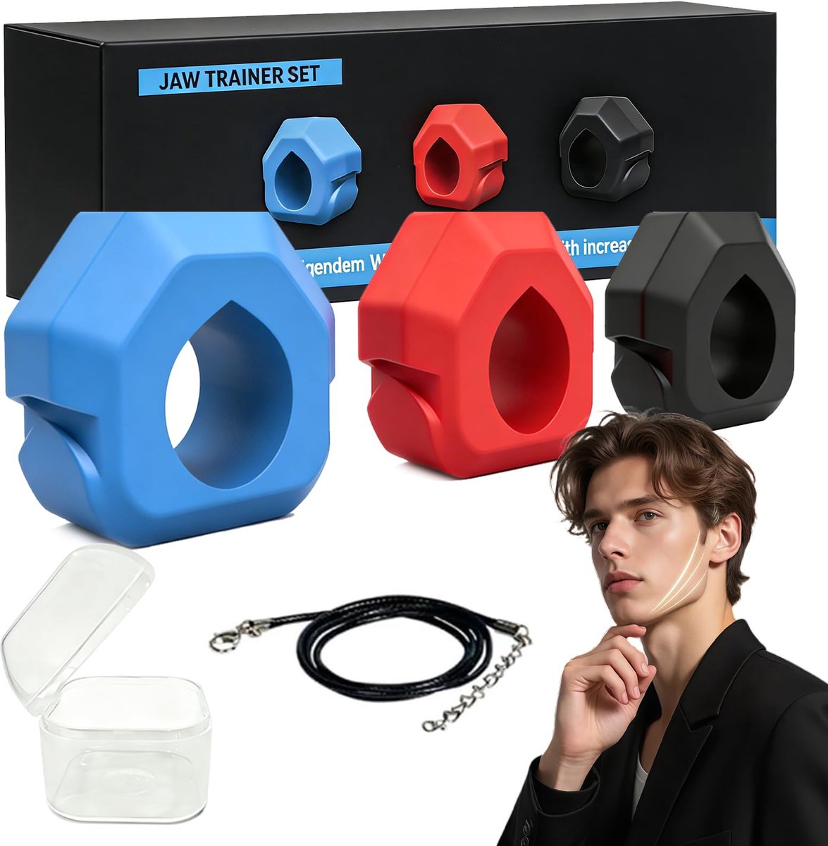 3 stuks kaaktrainers voor gezicht, siliconen kaakoefenaar voor mannen en vrouwen, double chin oefening, mond-spieren - ShopVlot