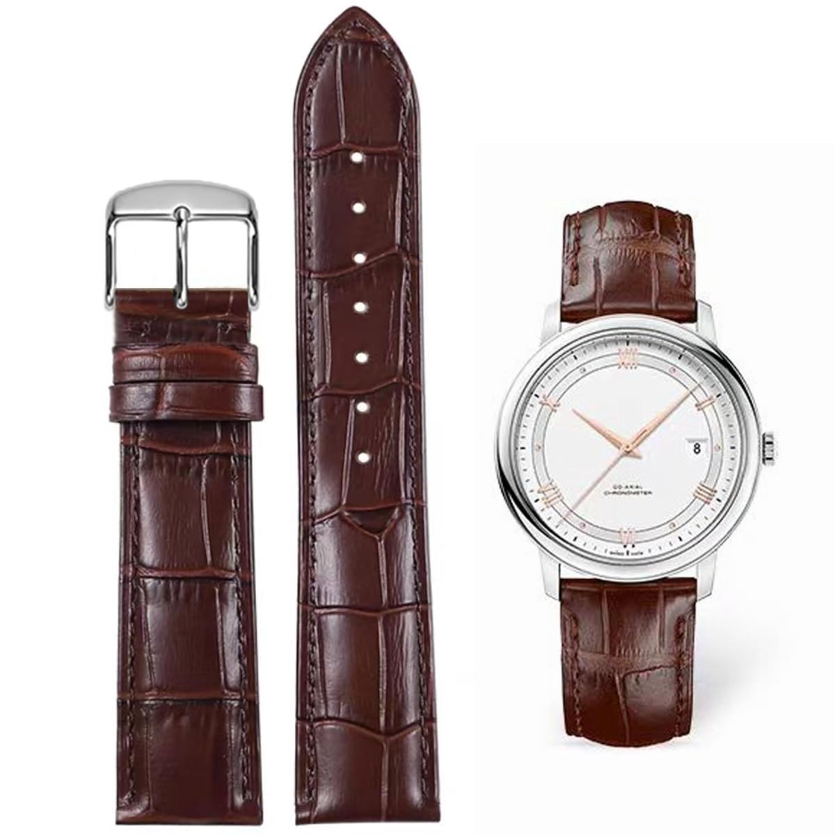 Elzusha - Luxe Leren Horlogeband met Italiaanse Krokodillenprint