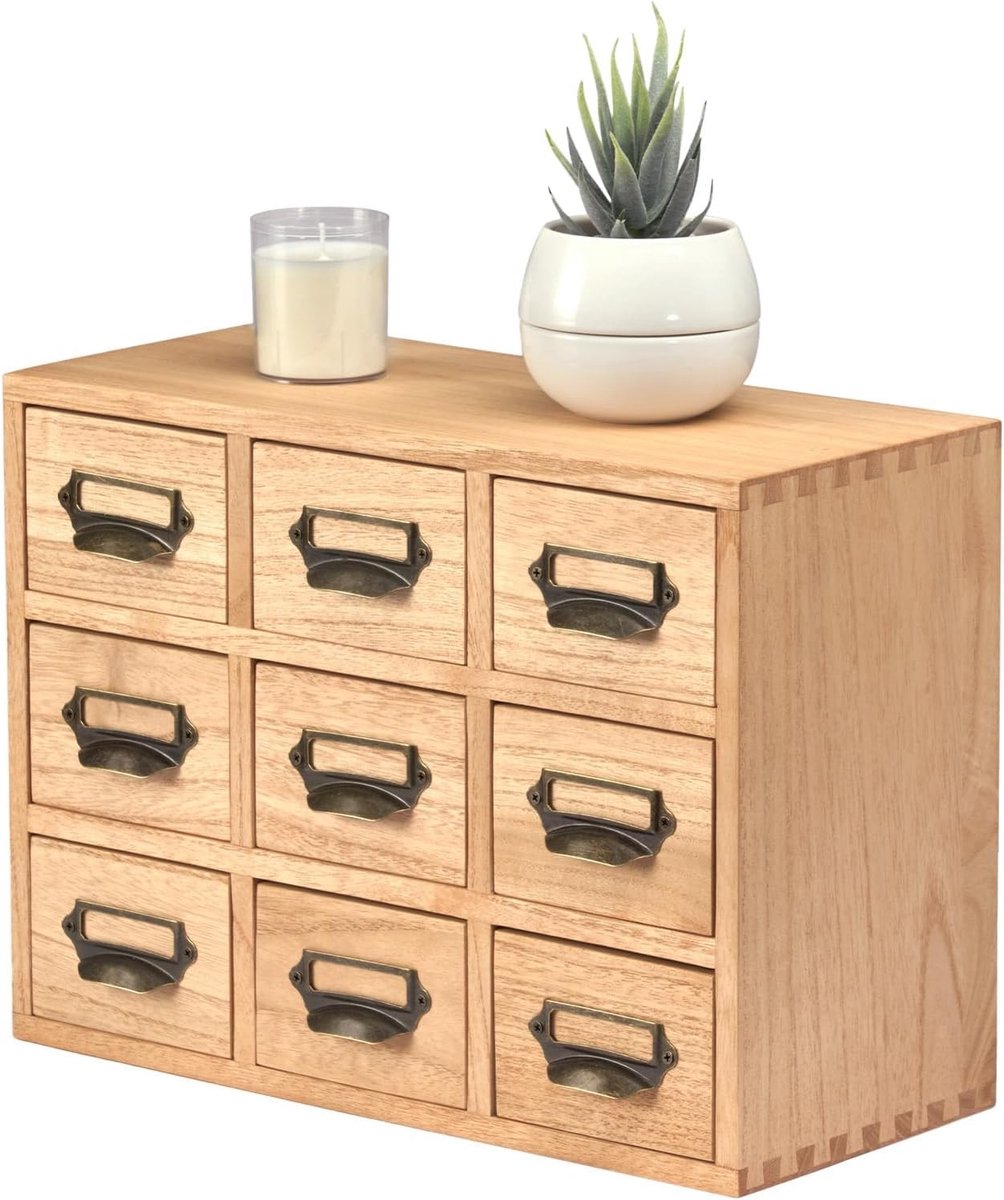 Houten Lade Organizer voor Bureau, Opbergkast met 9 Lades, Desk Organization en Opslagoplossingen voor Thuis en Kantoor