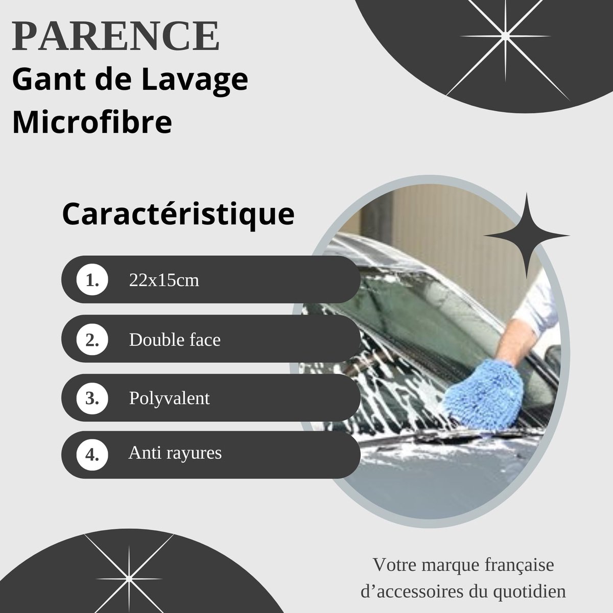 PARENCE.- Car Care Microvezel Washandschoen/Dubbelzijdige anti-kras doek voor autostof thuis - Grijs - ShopVlot