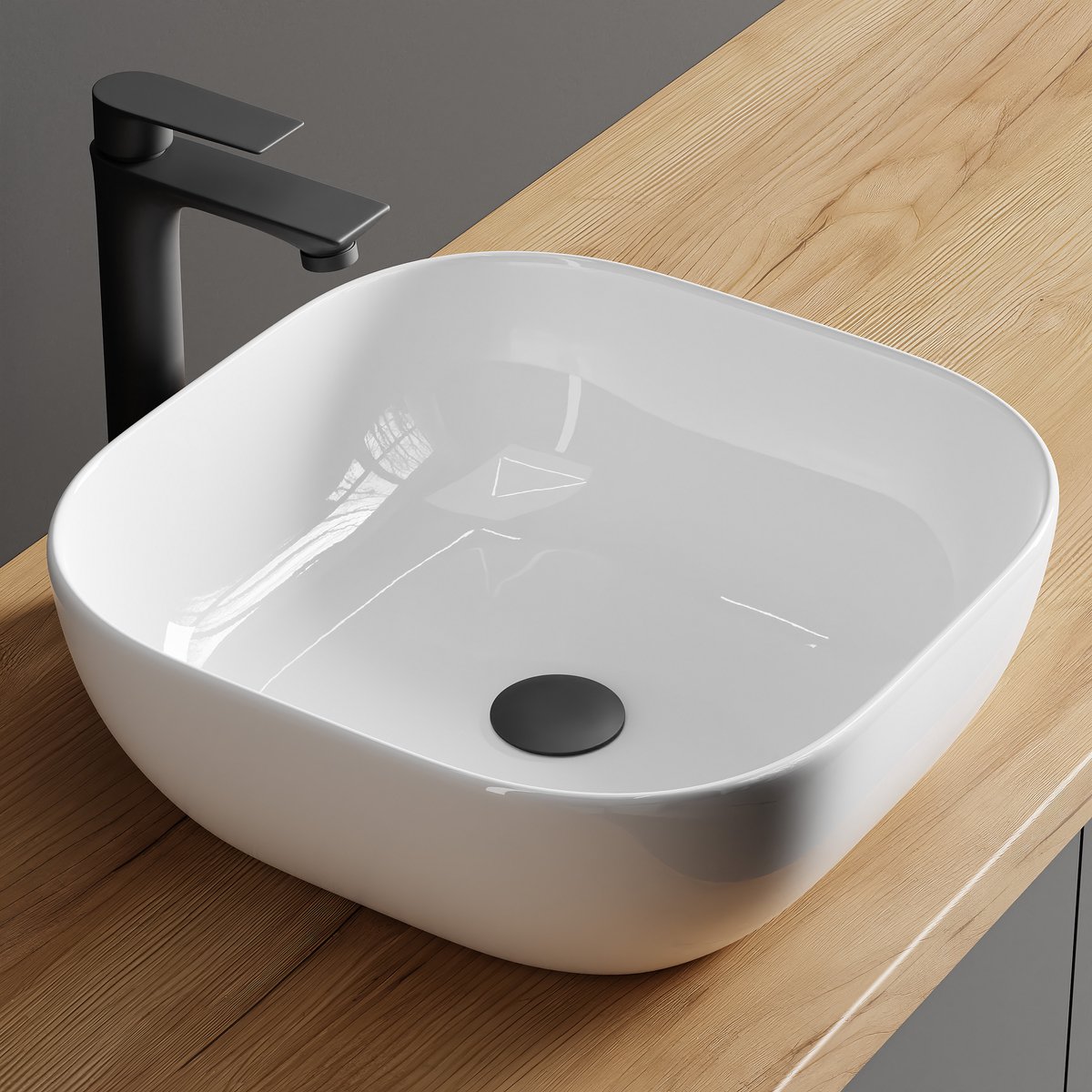 Planetmöbel Opzetwastafel 42 cm Keramiek Hoogglans Wit