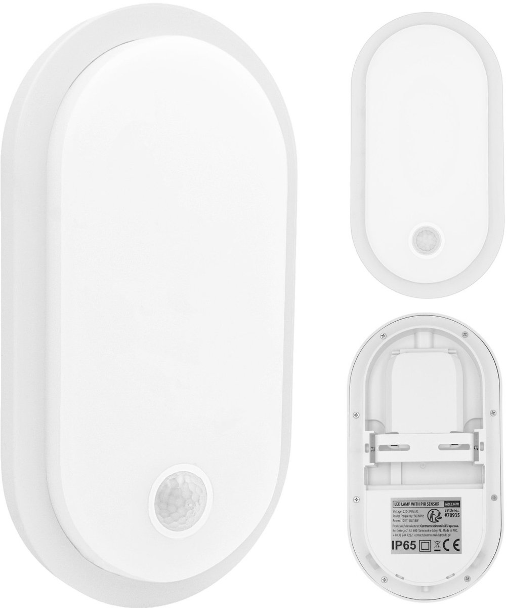 Maclean LED-lamp met bewegingssensor, PIR-sensor, wit, 10 W/15/18 W, IP65, instelbare kleurtemperatuur 3000/4000/6000 K, MCE534 W