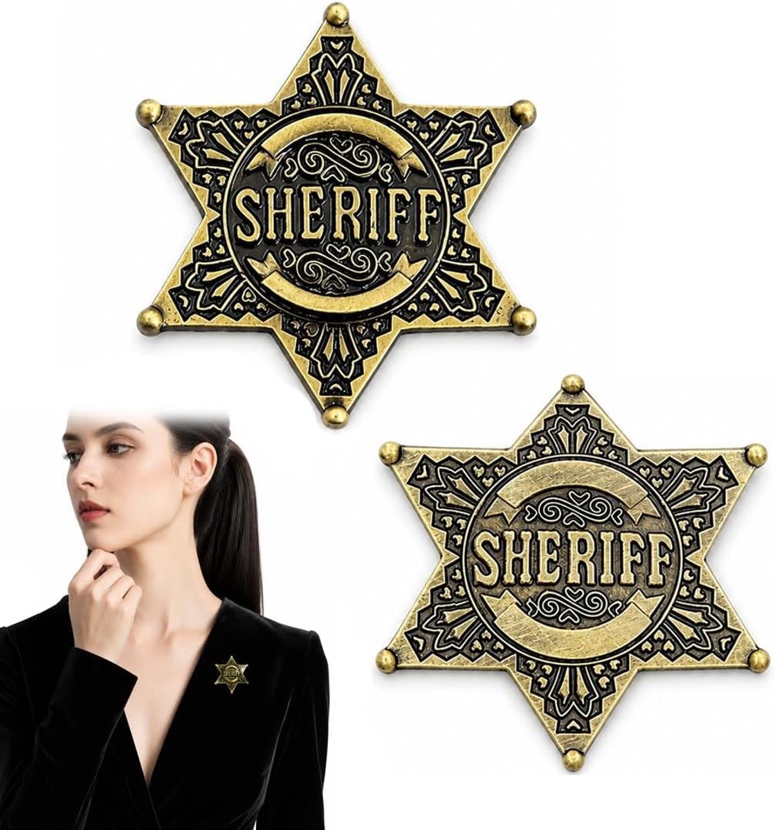 2 Stuks Politie Badge Sheriff Pin voor Western Cowboy Kostuums, Cowboy Accessoires, Hoeden en Rugzakken Decoraties