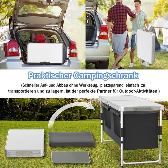 Campingkeuken - Opvouwbare kast - Outdoor koken - Aluminium frame - 120 x 47 x 62 cm - Grijs — afbeelding 4