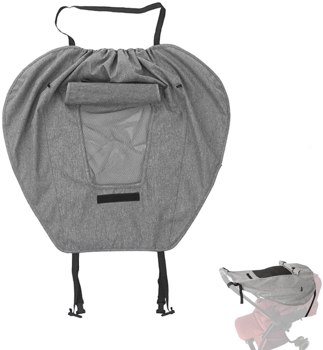 1 stuk - Universele zonnekap voor kinderwagen - Multifunctionele zonnekap - Zonnekap met kijkvenster - Waterdichte uitschuifbare zonnekap - Accessoires voor zonnekap - Geschikt voor alle soorten kinderwagens en autostoeltjes (grijs)