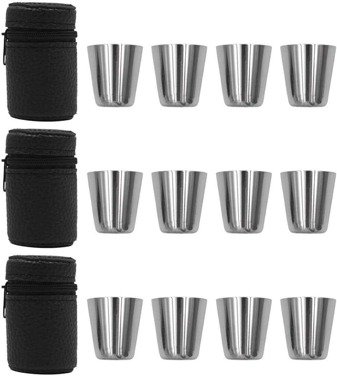 Set van 12 Draagbare Metalen Shotglaasjes van RVS voor Kamperen en Picknick - 30ml