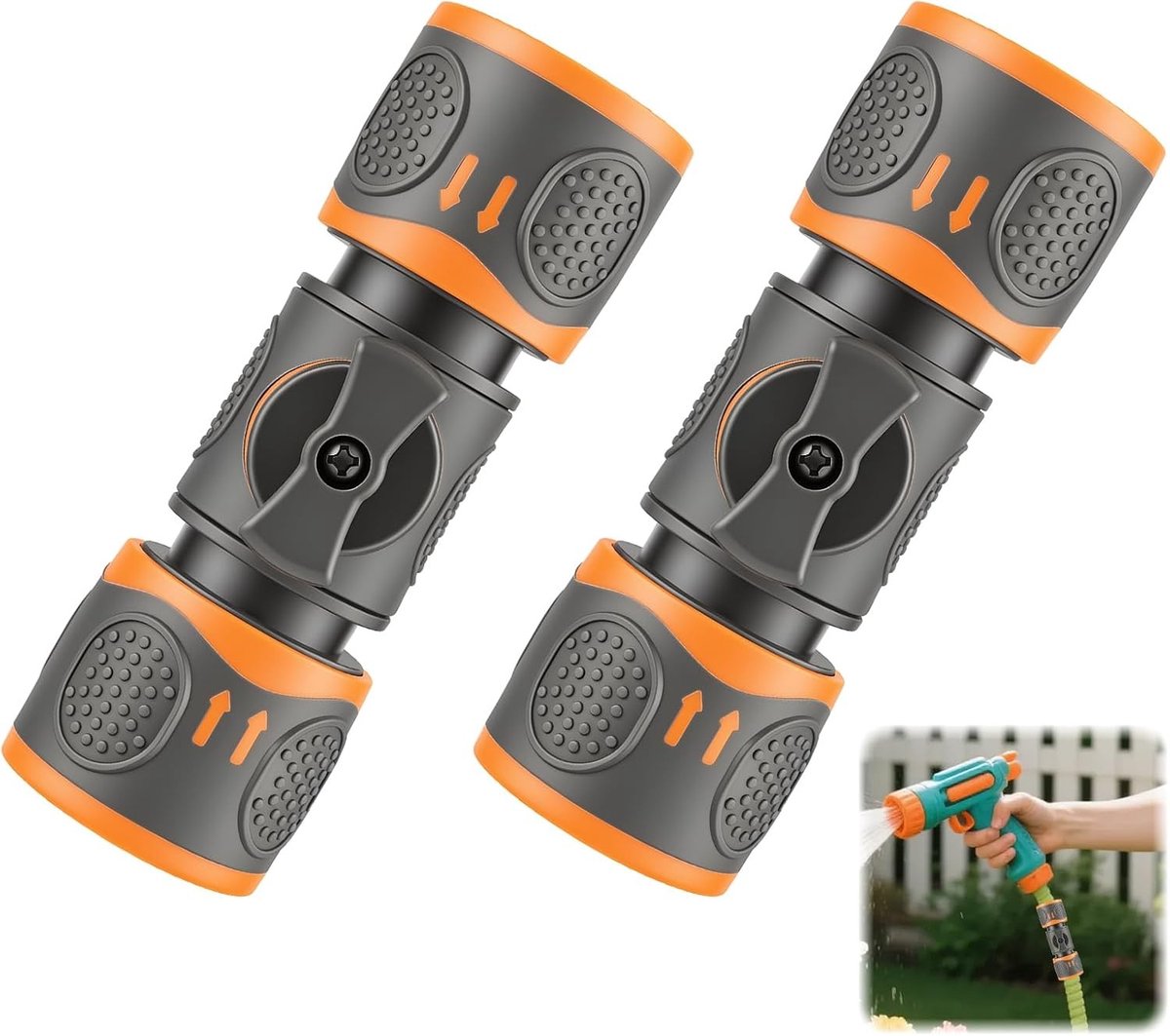 2 stuks slangkoppelingen met instelbaar regelventiel voor tuinirrigatie, eenvoudig te monteren, flexibele waterstroom en geschikt voor buitenreiniging