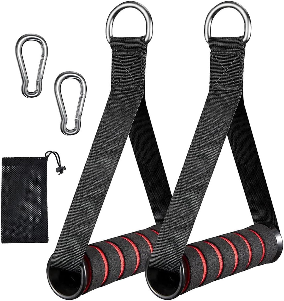 Set van 2 Enkele Handgrepen voor Kabeltrek, Rood, Ideaal voor Fitness en Krachttraining