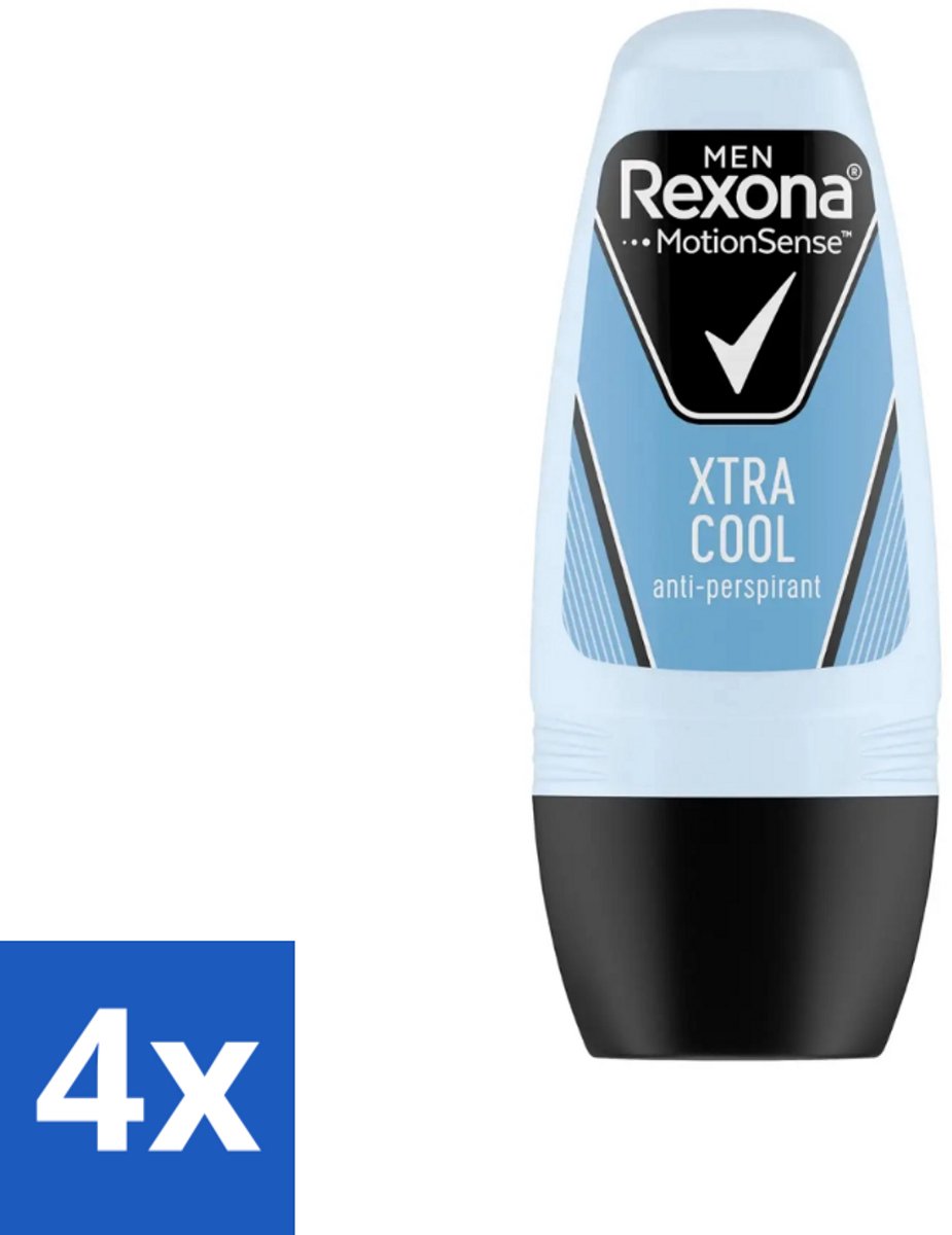 4 x Rexona Men - Fresh Xtra Cool - Deo Roll-on - Anti-Perspirant - 50 ml - Deodorant Voor Mannen - Zweet En Geur Bescherming - 48 Uur Bescherming - Verfrissende Geur - Citrus En Munt