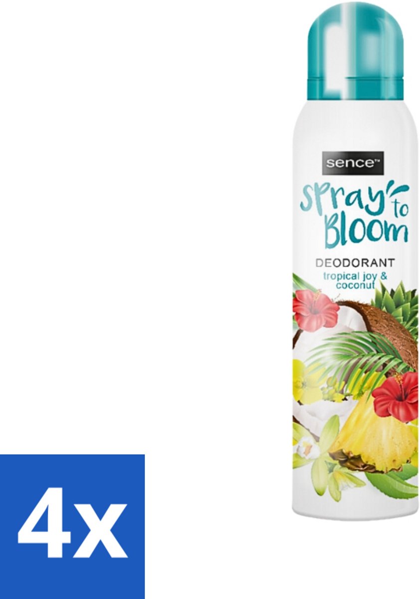 4 x Sence - Tropical Joy & Coconut - Deodorant - Exotisch - 150 ml - Kokos Geur - Tropisch Fruit - Exotische Geur - Deodorant - Frisheid